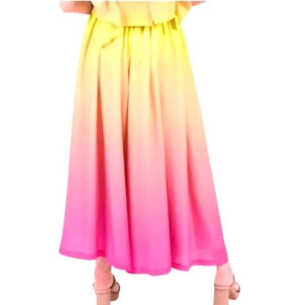 Nwt Emily Mccarthy Palazzo Pants In Sunset Ombre Wide Leg Pink Yellow Orange Sz